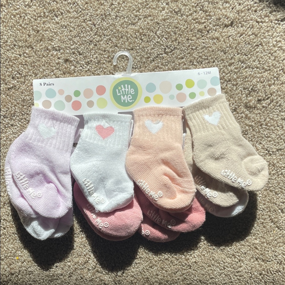 Little Me Heart Socks Set - Purple, White, Pink, Tan